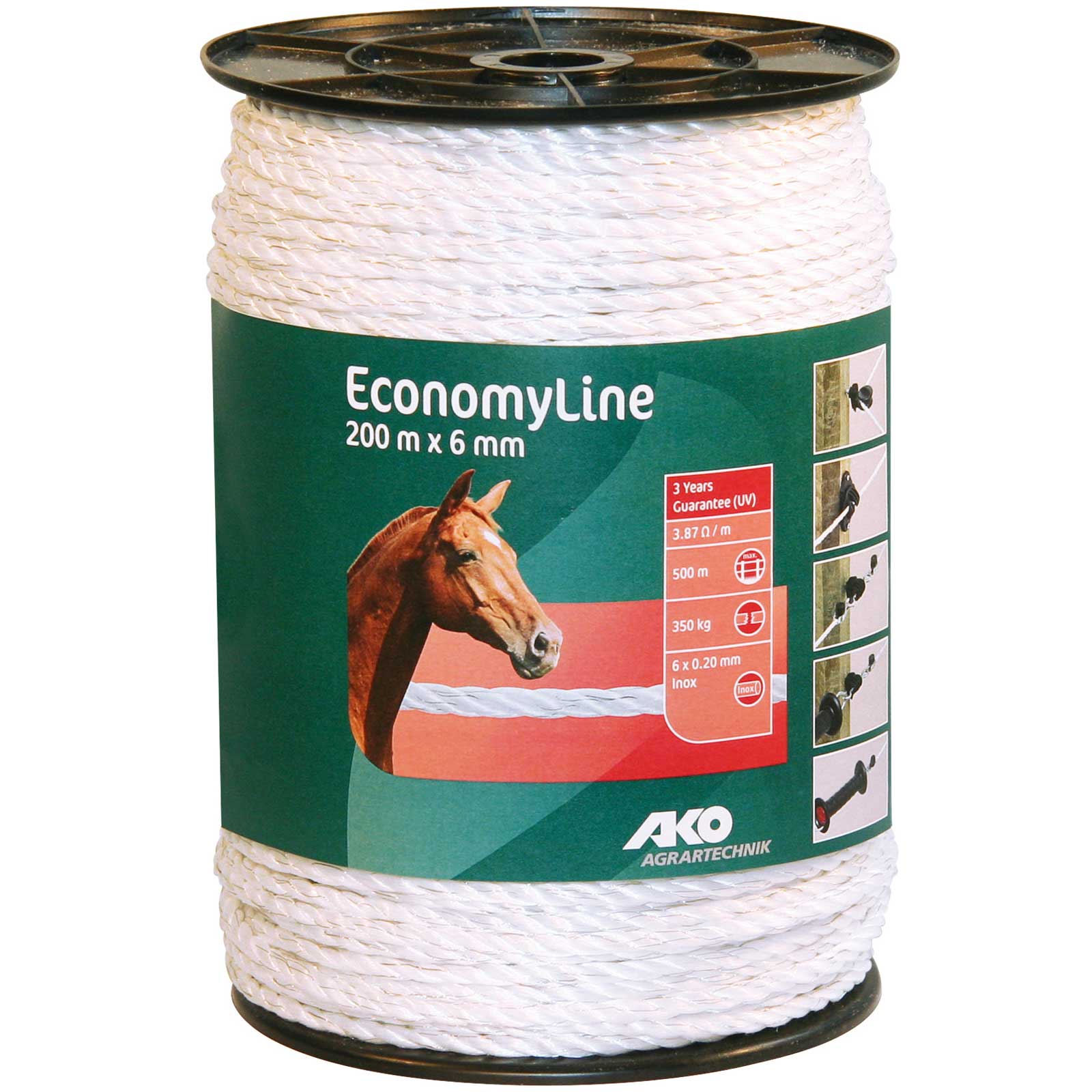 Corde de clôture électrique AKO EconomyLine 6x0.20 acier inoxydable, blanc