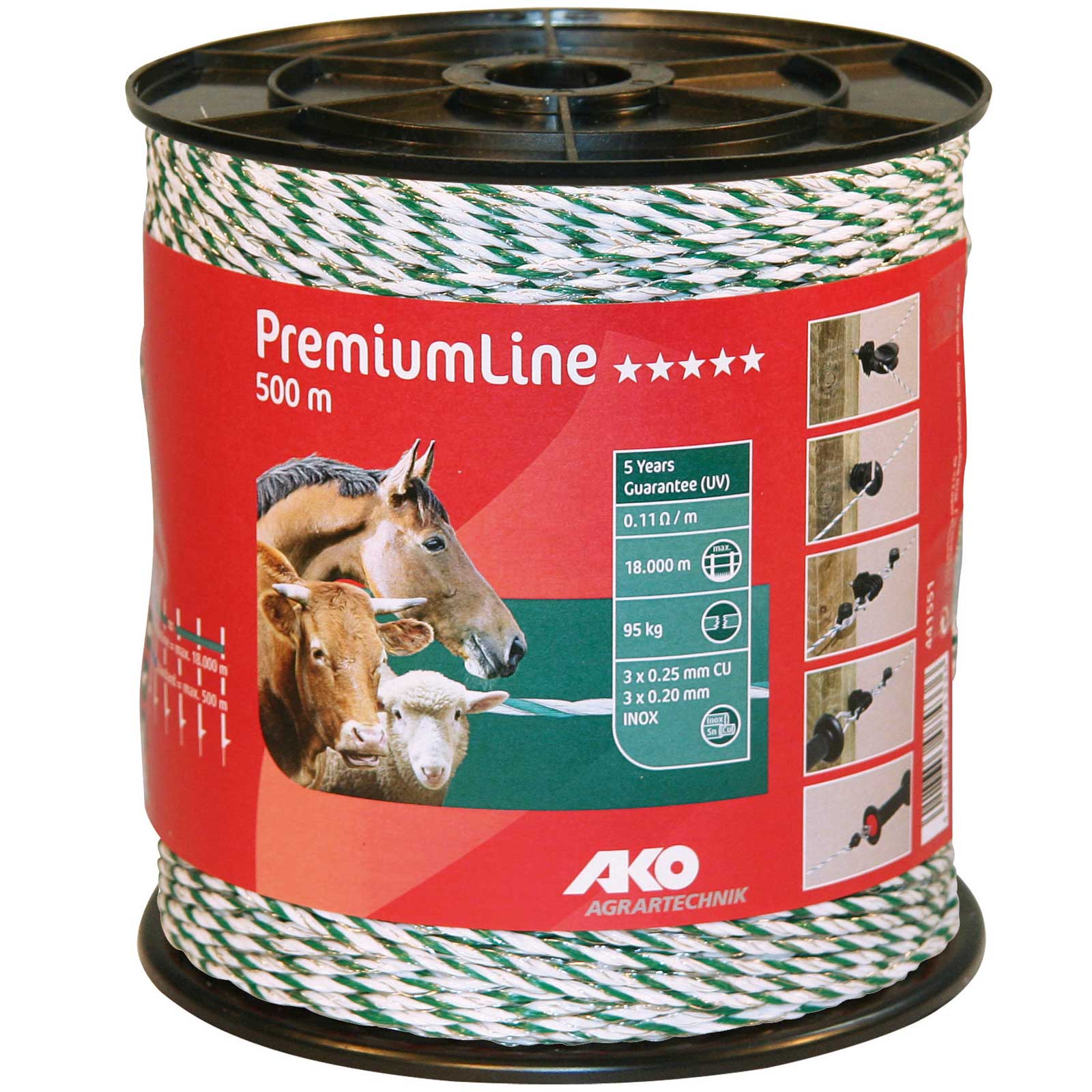 Fil de clôture électrique AKO PremiumLine 0,20 acier + 0,25 cuivre, blanc / vert