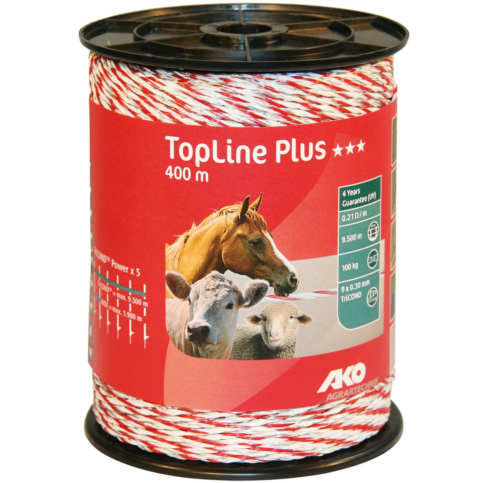 Fil de clôture électrique AKO TopLine Plus 0.30 TriCOND, blanc / rouge
