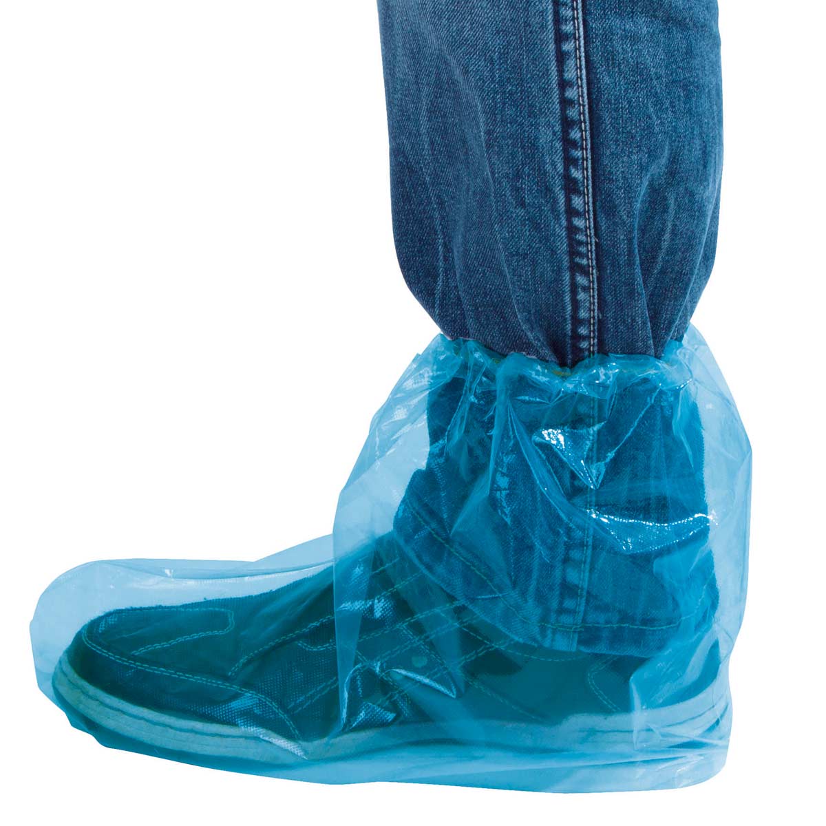 100x couvre-chaussures jetables bleu transparent à mi-hauteur