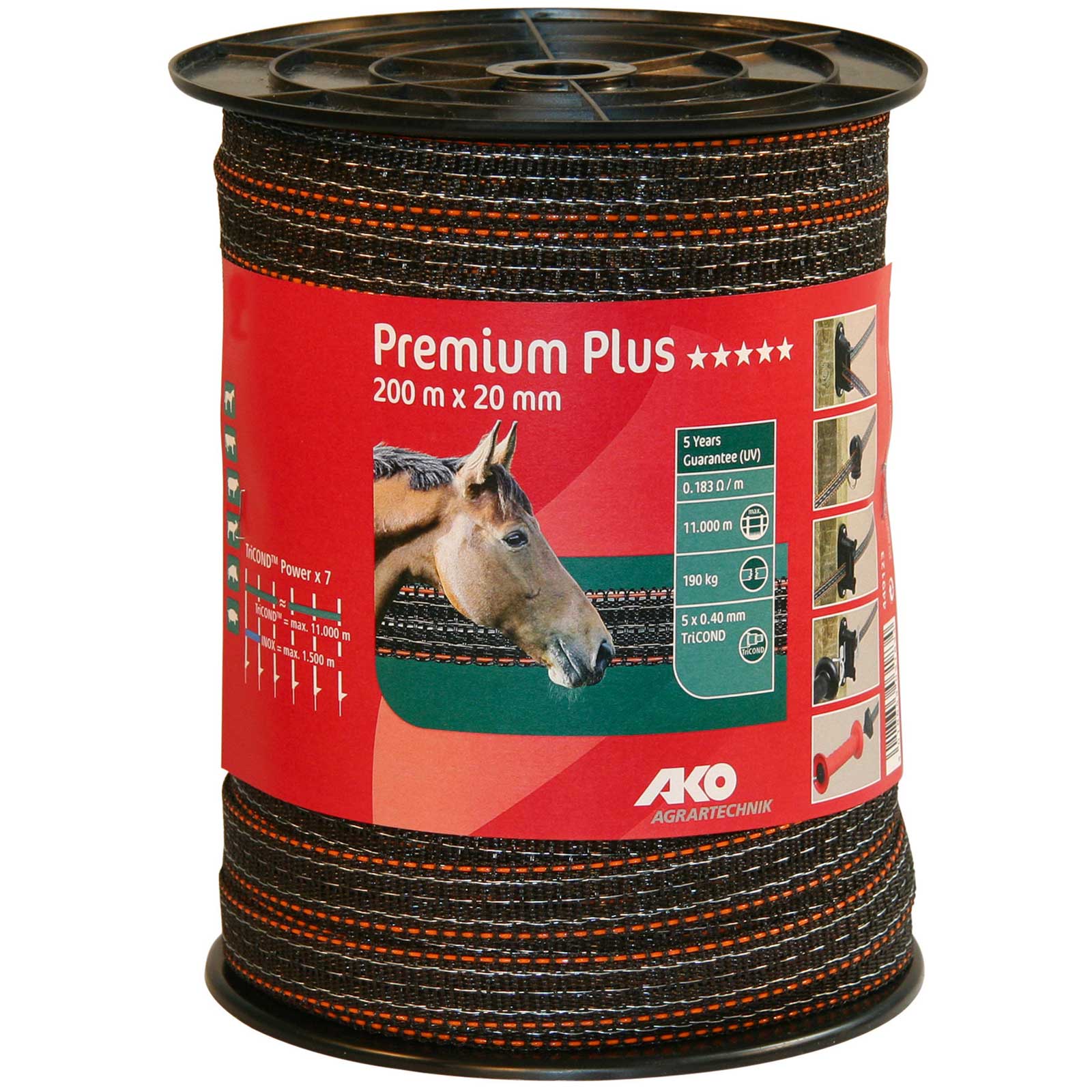 Ruban de clôture électrique AKO Premium Plus 200m, 0.40 TriCOND, orange / marron