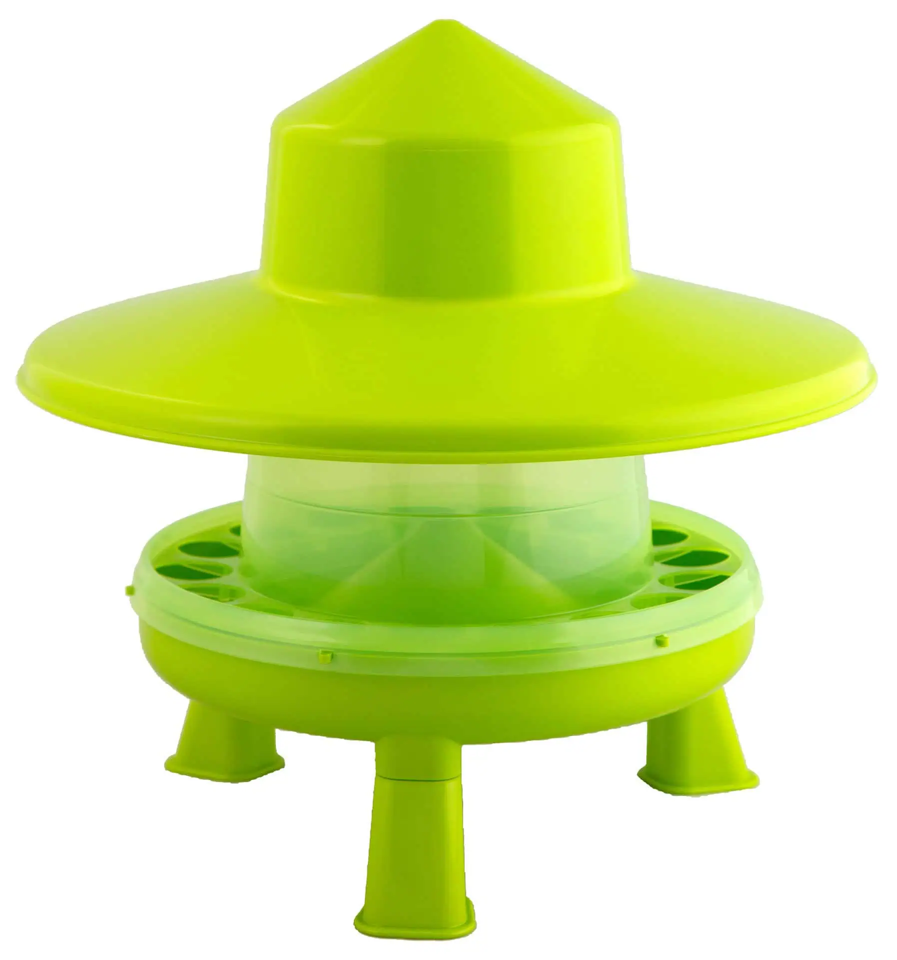 Mangeoire pour poules en plastique 4 kg avec pieds et chapeau de pluie, vert