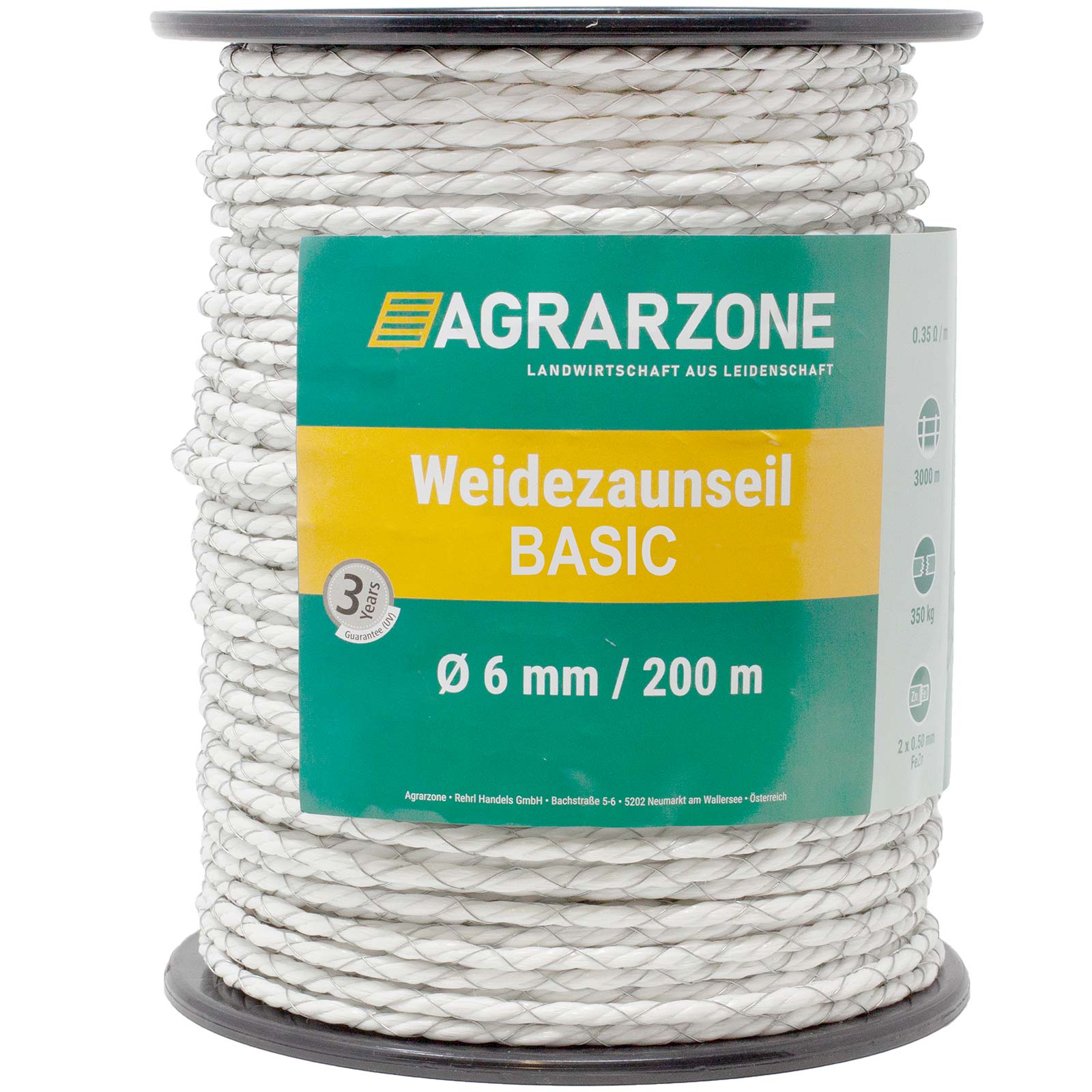 Corde de clôture électrique Agrarzone BASIC Ø 6mm, 2x0,50 acier inox, blanc 200 m x 6 mm