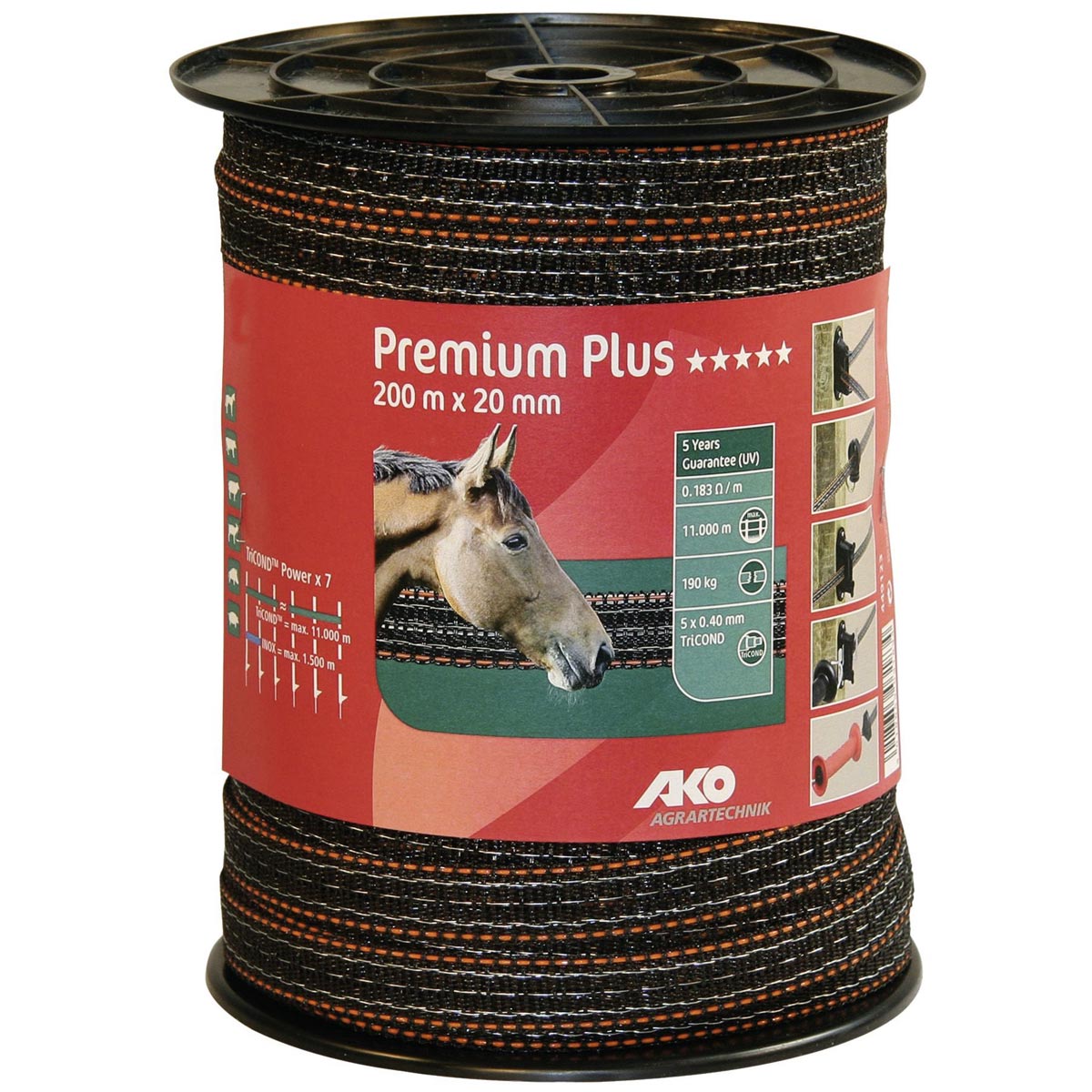 Ruban de clôture électrique AKO Premium Plus 200m, 0.40 TriCOND, orange / marron 200 m x 20 mm