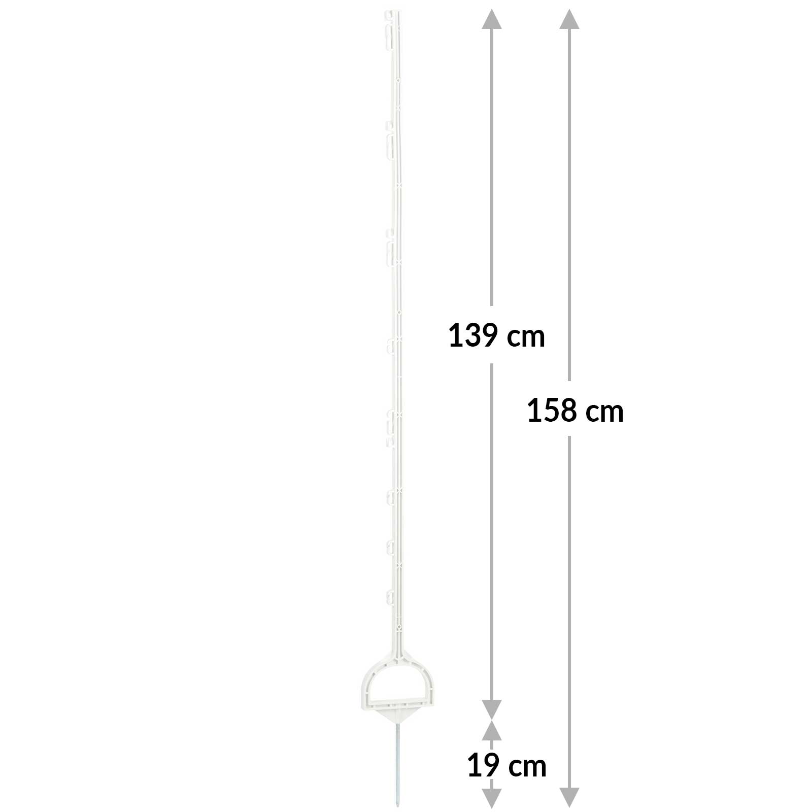 5x Piquet plastique de clôture avec étrier 158 cm, blanc