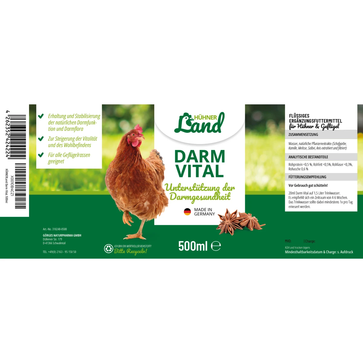 Darm Vital Probiotic pour volaille avec des herbes 500 ml