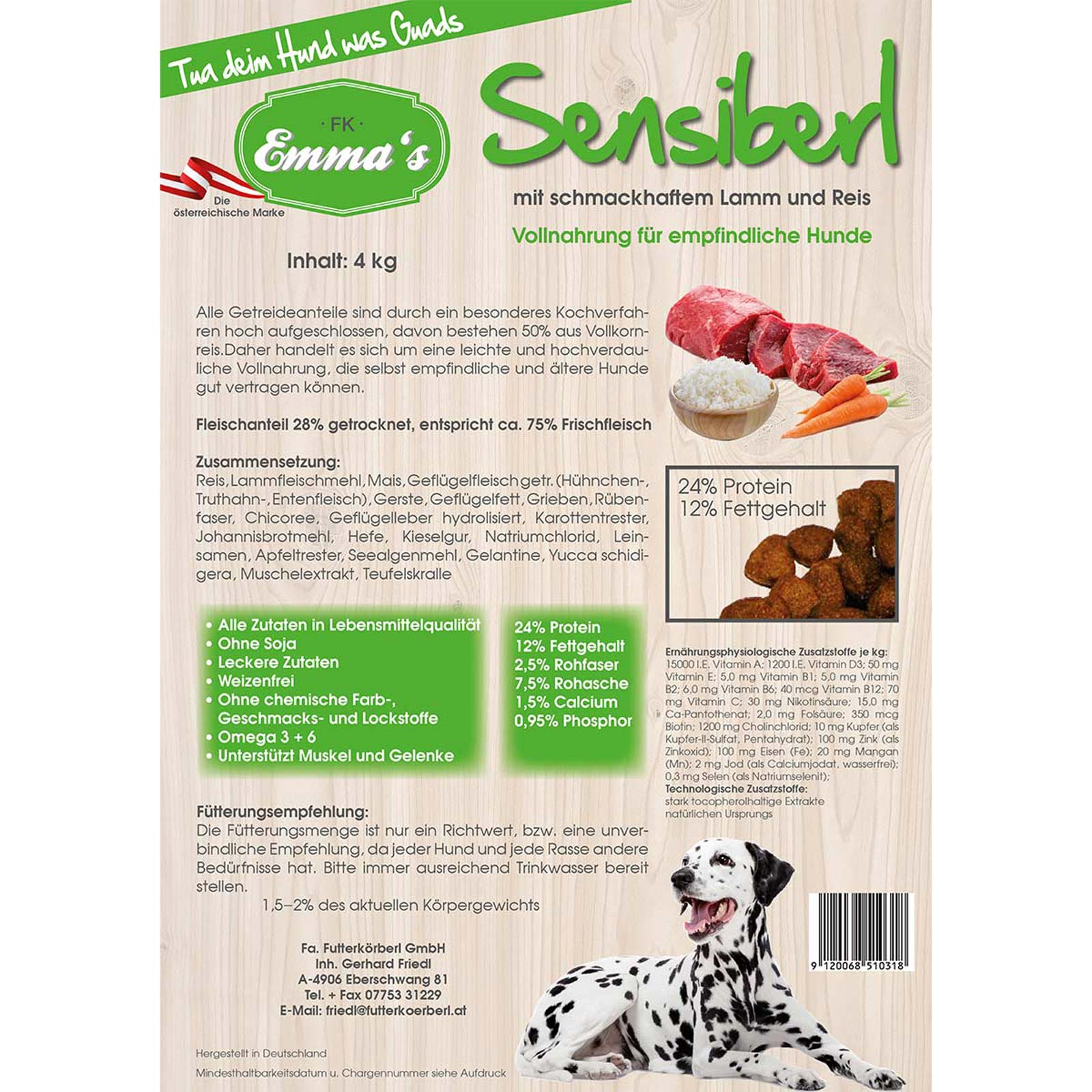 Emmas Aliments pour chiens Sensiberl aliments secs 0,8 kg