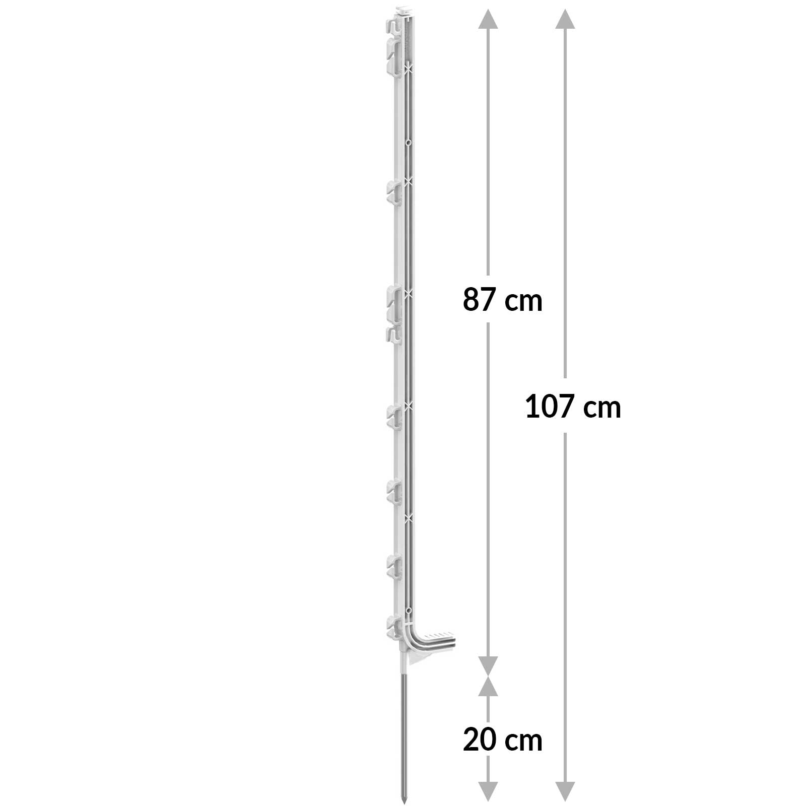 Piquet plastique Premium 107 cm, marche-pied unique, blanc (pack de 5 pcs)