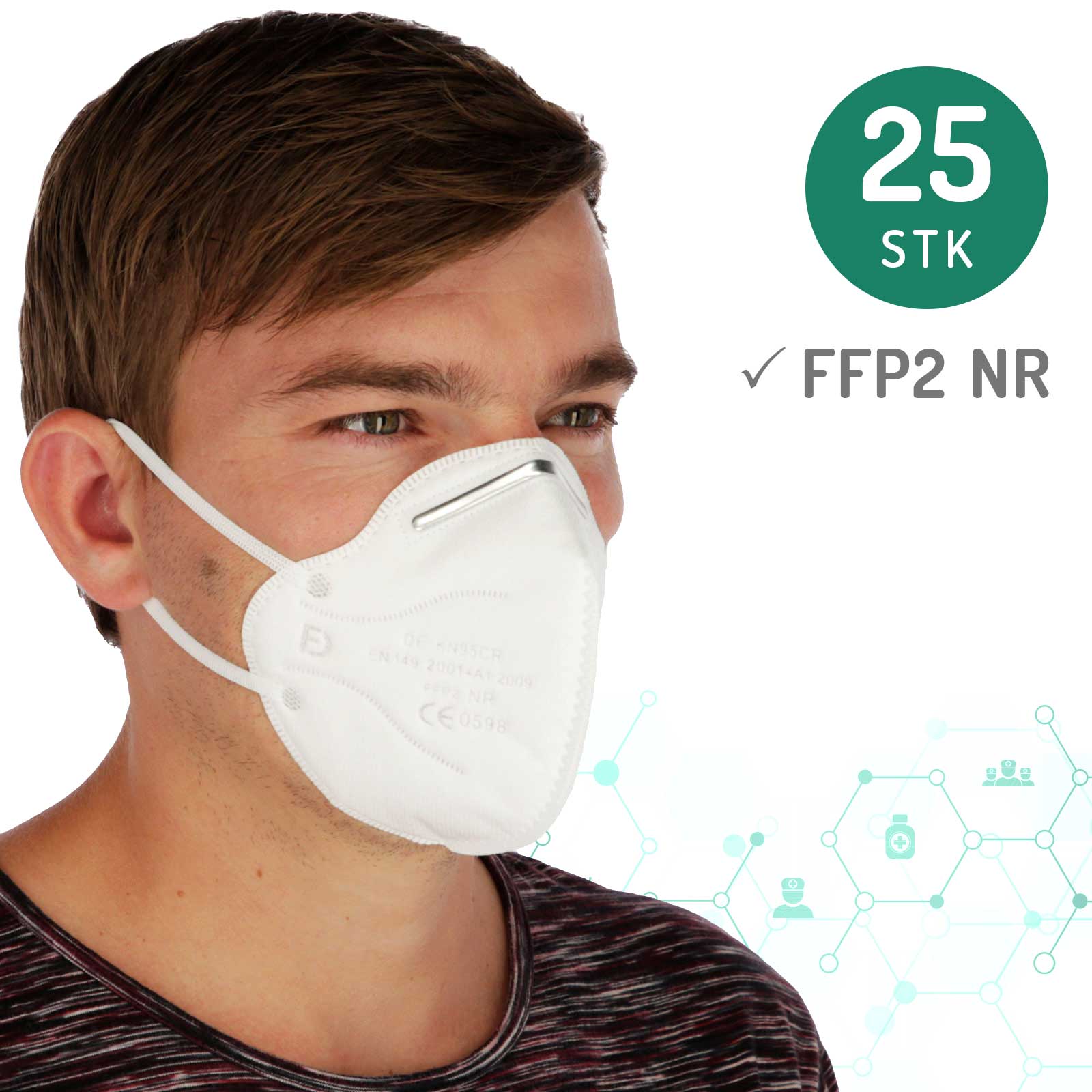 25x Masque de protection FFP2 / KN95 sans soupape d'éxpiration