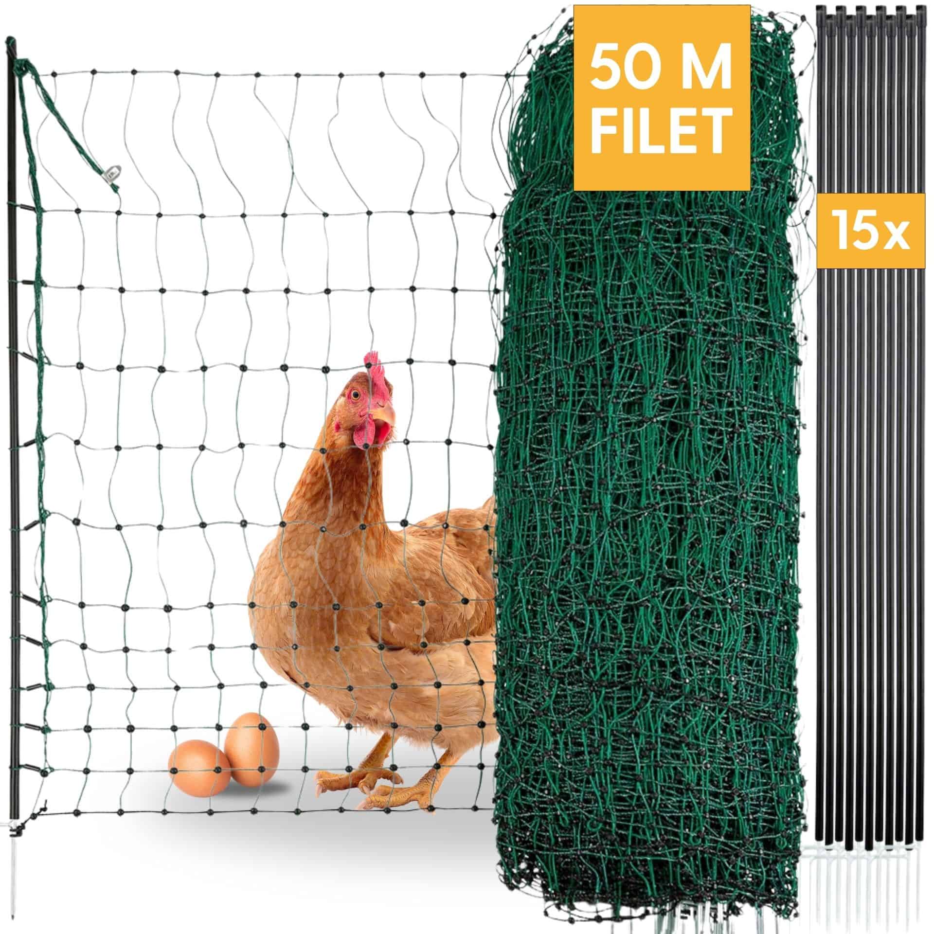 Filet pour poules Agrarzone Classic électrifié, double pointe, vert 50 m x 112 cm