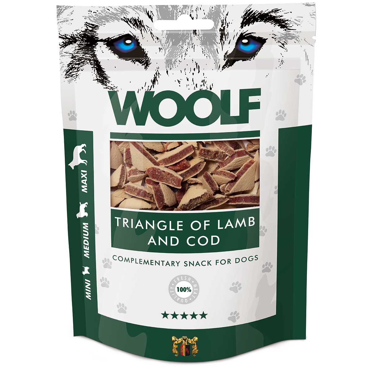 Woolf friandises pour chiens triangles d'agneau et de morue