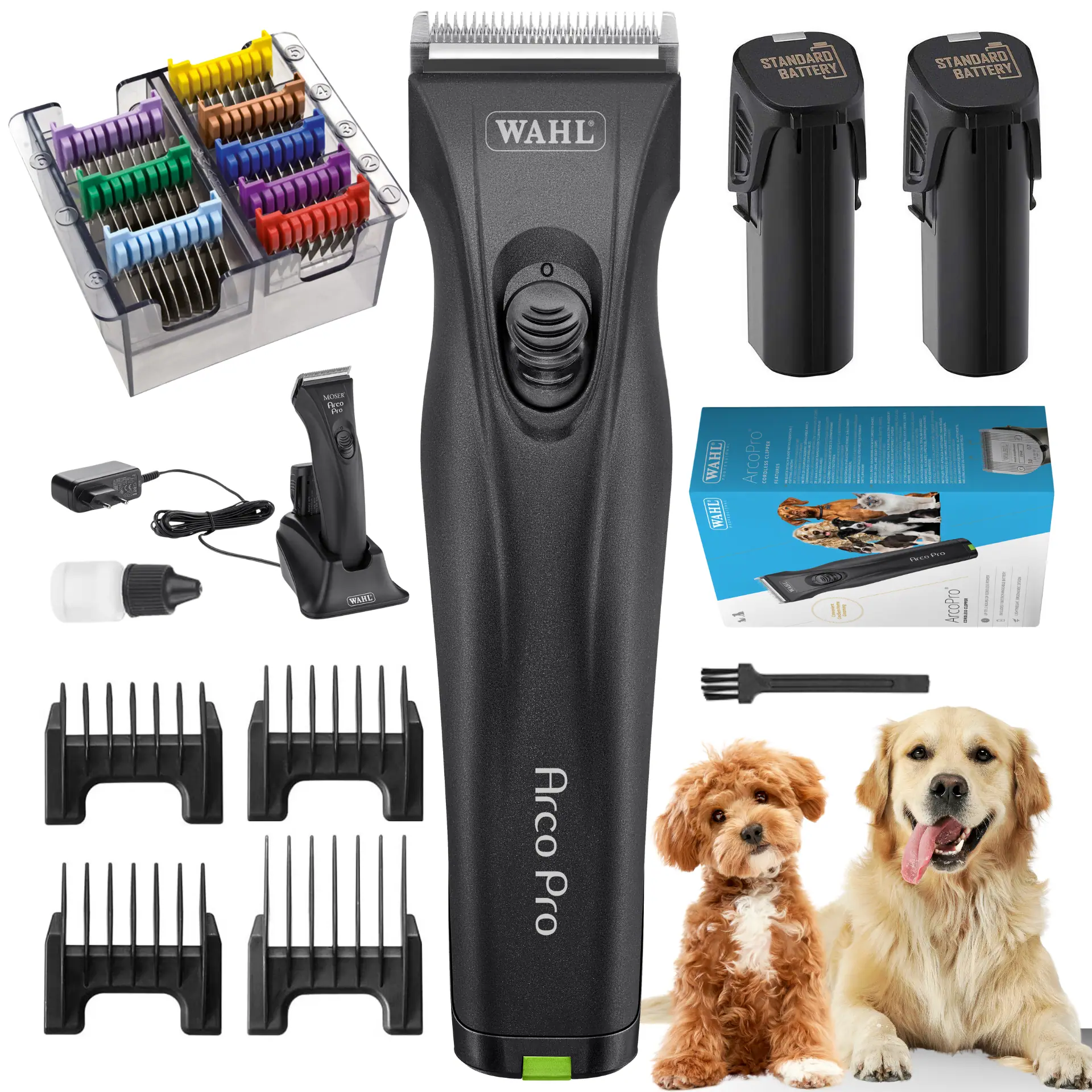 Tondeuse Wahl Arco Pro pour chiens - 2 batteries incluses et jeu de 8 peignes