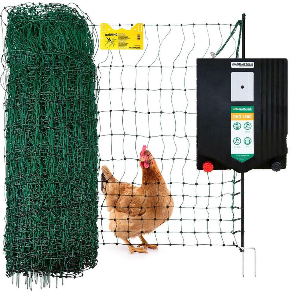 Kit clôture pour volailles Agrarzone DUO 1500 12V/230V, 2J, filet 50m x 112cm, vert