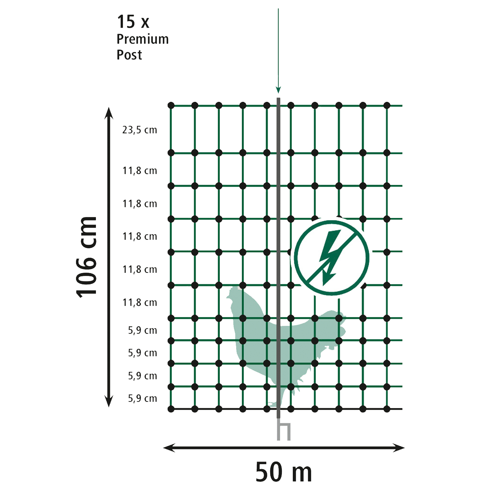 Filet pour volaille Kerbl 50m non électrifiable 106cm pointe unique vert