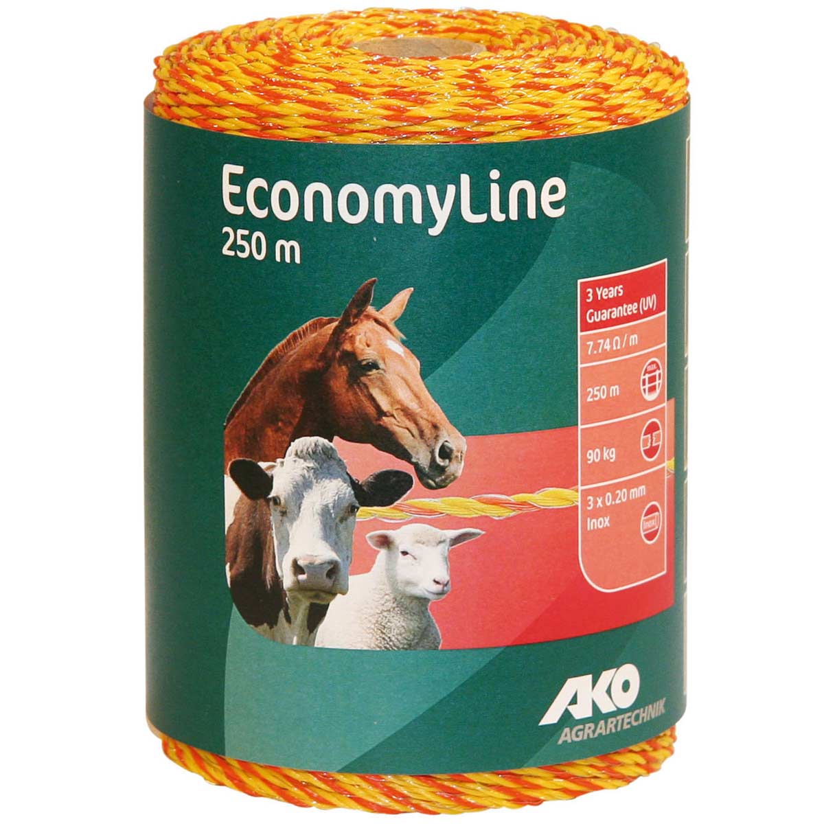 Fil de clôture électrique AKO EconomyLine 250m, 3x0.20 Niro, jaune-orange