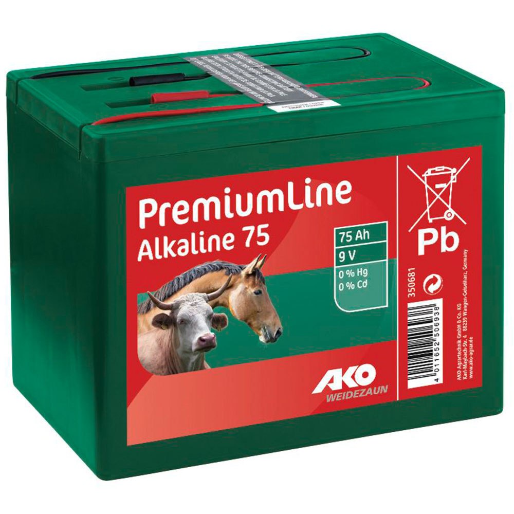 Batterie pour clôture électrique AKO Alkaline, 9V, 55-210Ah 75 Ah