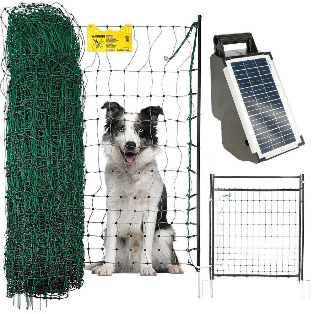 Kit clôture pour chien Agrarzone S800 SOLAIRE 12V, 1,2J, filet 50m x 106cm, avec porte, vert